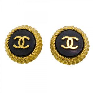 Chanel Coco Mark Circle Earrings, GP Plated Gold and Black, Women's